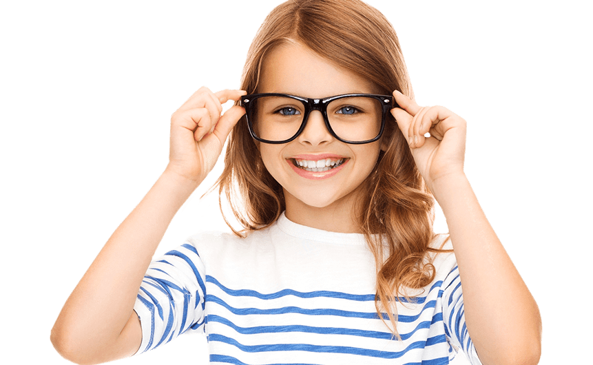 Young girl with large black framed glasses