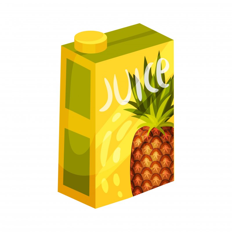Illustration of a yellow juice box with a pineapple on it